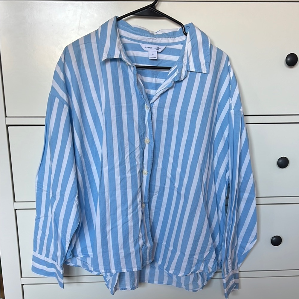 Old Navy Blue and White Striped Shirt